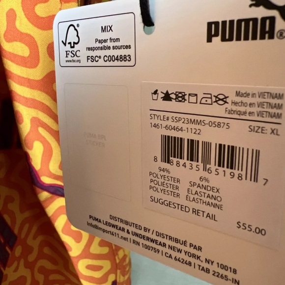 Puma No Fade Swim Trunk 7in Inseam Size XL Orange W/Logo Accent NWT $55 - Picture 6 of 11